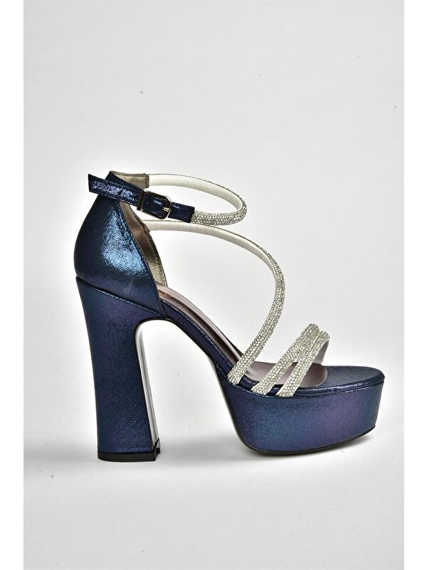 Lacivert Suni Deri Platform Kalın Topuklu Kadın Abiye Ayakkabı M348202614 - Görsel 6