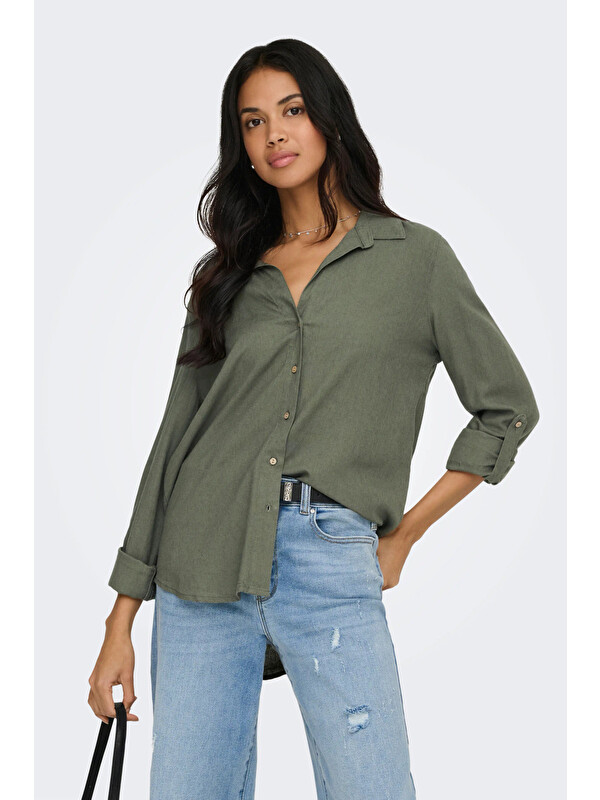 Only Onlgoa Keten Karışımlı Relaxed Fit Klasik Yaka Gömlek 15363991