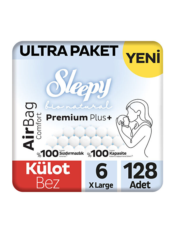 Sleepy Bio Natural Premium Plus Airbag Comfort Ultra Paket Külot Bez 6 Numara Xlarge 128 Adet
