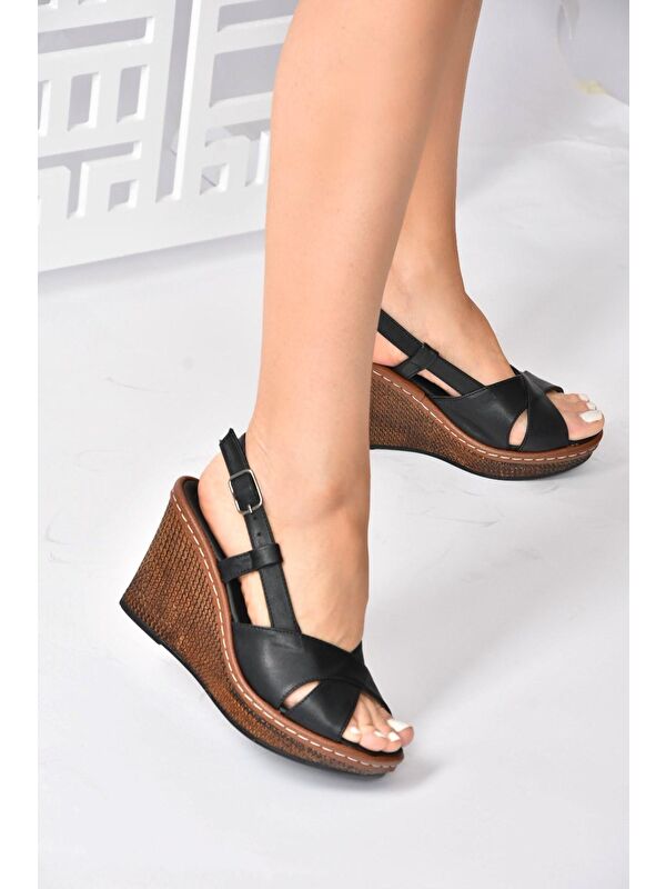 K674041309 Siyah Dolgu Taban Kadın Ayakkabı - Görsel 3