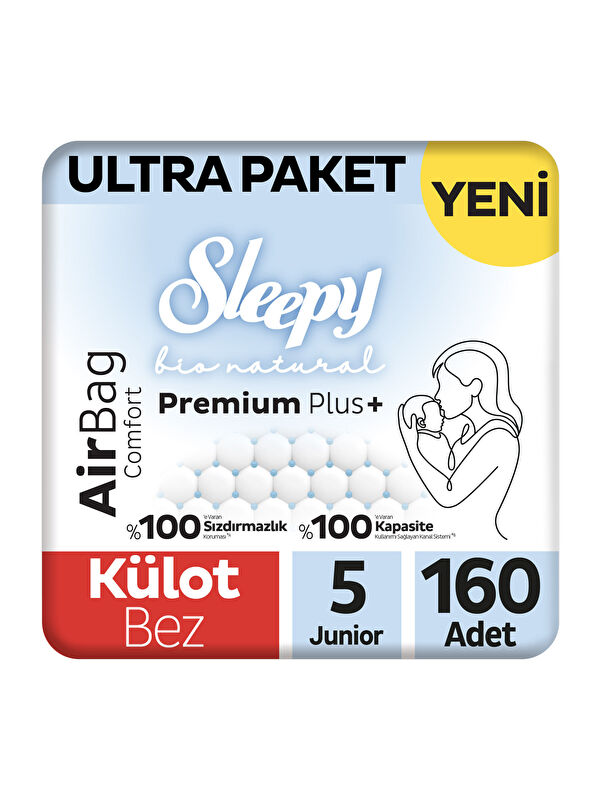 Sleepy Bio Natural Premium Plus Airbag Comfort Ultra Paket Külot Bez 5 Numara Junior 160 Adet