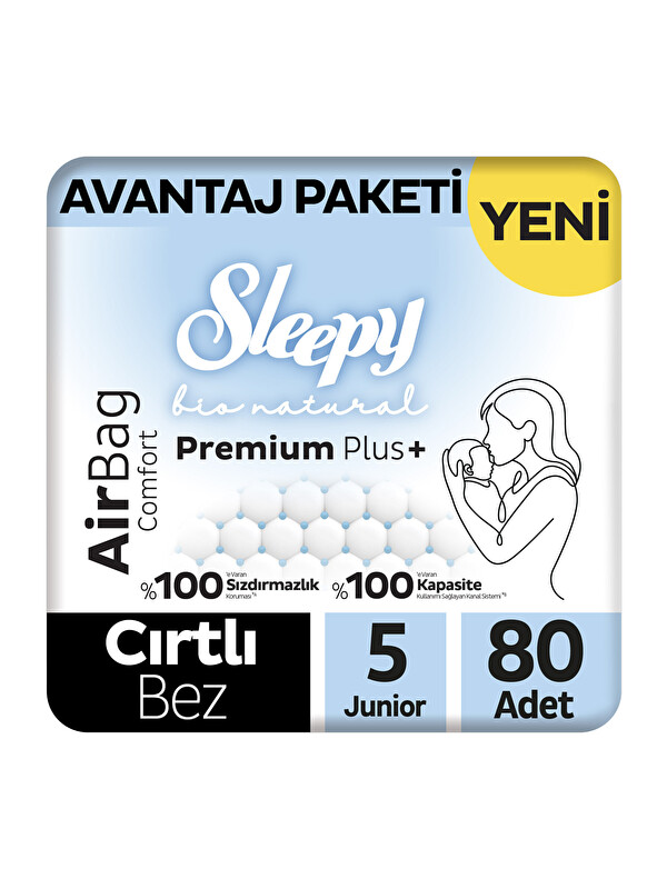 Sleepy Bio Natural Premium Plus Airbag Comfort Avantaj Paketi Bebek Bezi 5 Numara Junior 80 Adet