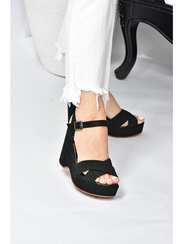 K250909002 Siyah Dolgu Taban Kadın Ayakkabı - Görsel 3