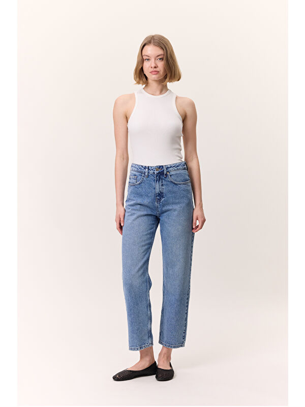 Manuka Yüksek Bel Mom Fit Jean Mavi
