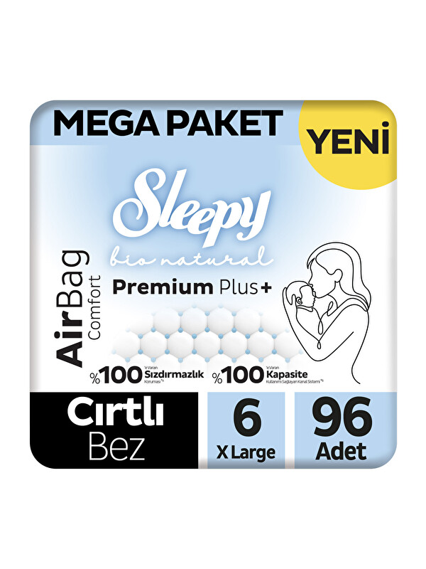 Sleepy Bio Natural Premium Plus Airbag Comfort Mega Paket Bebek Bezi 6 Numara Xlarge 96 Adet