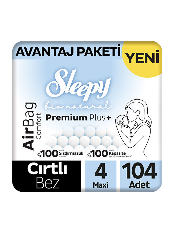 Sleepy Bio Natural Premium Plus Airbag Comfort Avantaj Paketi Bebek Bezi 4 Numara Maxi 104 Adet