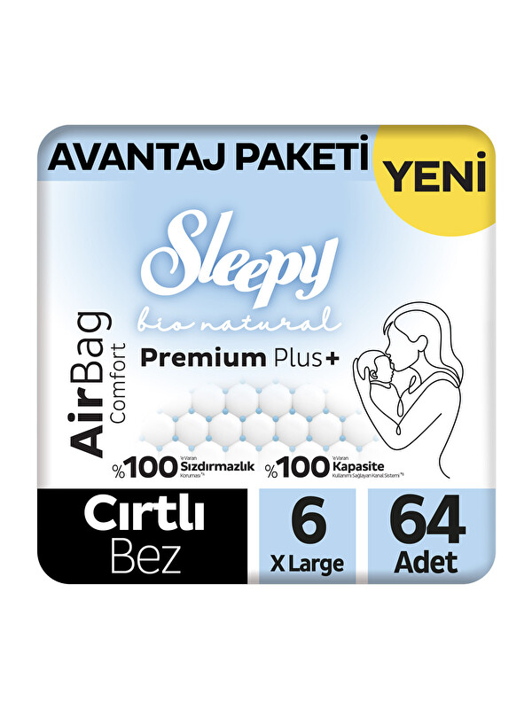 Sleepy Bio Natural Premium Plus Airbag Comfort Avantaj Paketi Bebek Bezi 6 Numara Xlarge 64 Adet