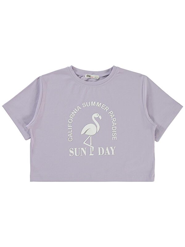 Civil Girls Flamingo Baskılı 6-9 Yaş Tişört - Lila 9-10 Yaş