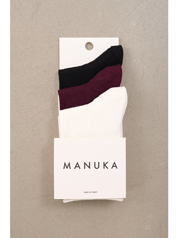 Manuka 3'Lü Set Çorap Siyah-Bordo-Ekru