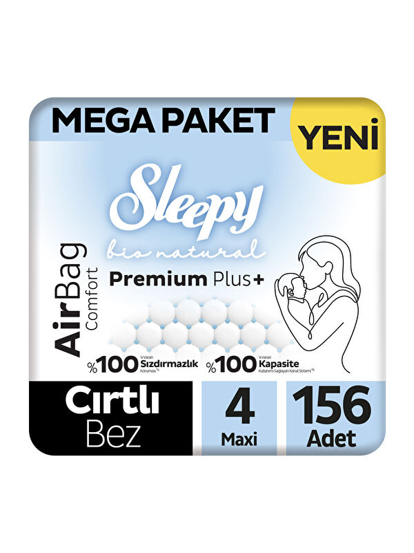 Sleepy Bio Natural Premium Plus Airbag Comfort Mega Paket Bebek Bezi 4 Numara Maxi 156 Adet