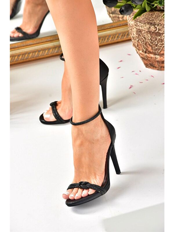 Siyah Suni Deri Platform İnce Topuklu Abiye Ayakkabı M348090014 - Görsel 5