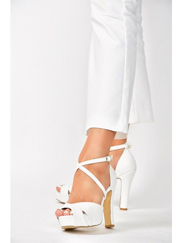 Beyaz Platform Kalın Topuklu Kadın Ayakkabı M348010209 - Görsel 3