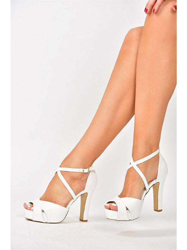 Beyaz Platform Kalın Topuklu Kadın Ayakkabı M348010209 - Görsel 4