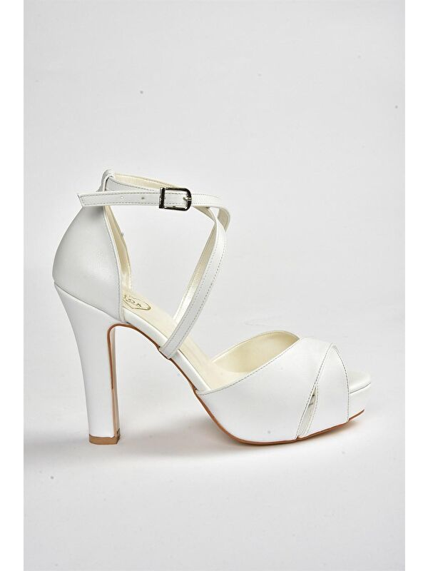 Beyaz Platform Kalın Topuklu Kadın Ayakkabı M348010209 - Görsel 6
