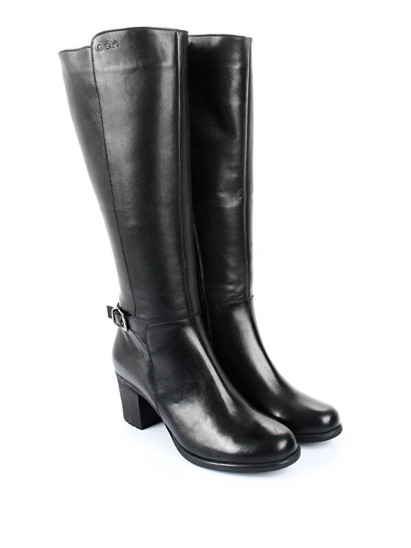 Hakiki Deri Yuvarlak Burun Kauçuk Taban Topuklu Fermuarlı Tokalı Kadın Günlük Çizme 46501 - Görsel 3