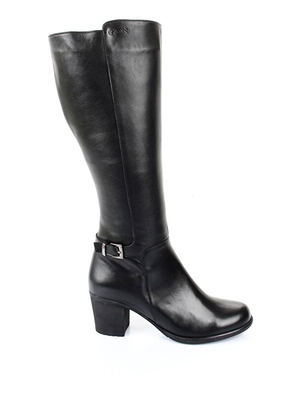 Hakiki Deri Yuvarlak Burun Kauçuk Taban Topuklu Fermuarlı Tokalı Kadın Günlük Çizme 46501 - Görsel 5