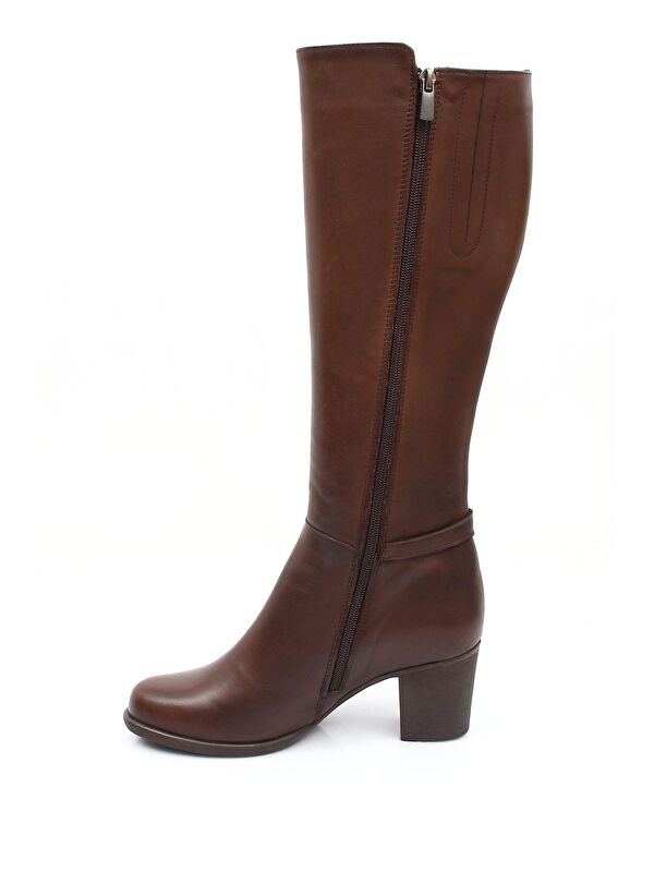 Hakiki Deri Yuvarlak Burun Kauçuk Taban Topuklu Fermuarlı Tokalı Kadın Günlük Çizme 46501 - Görsel 6