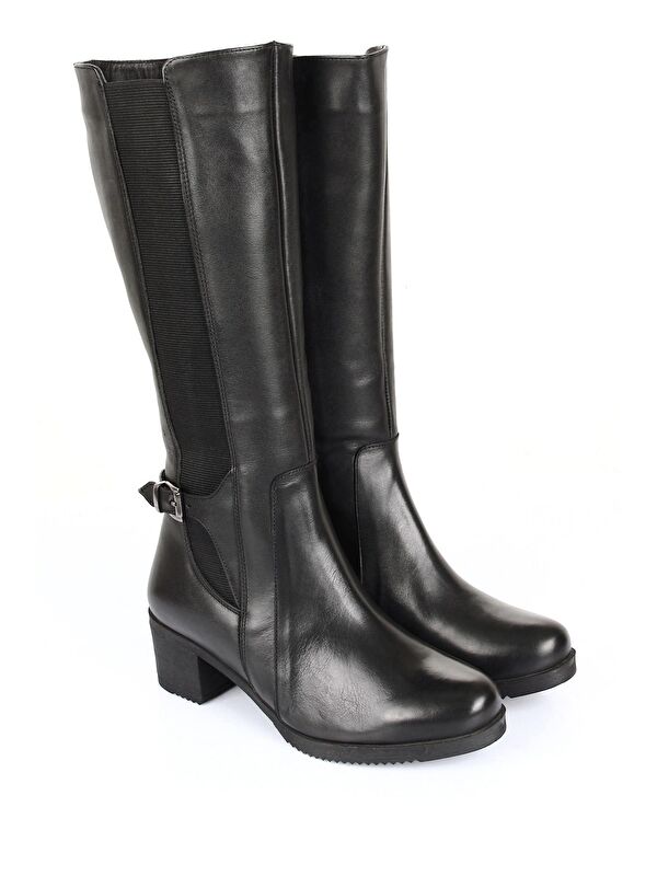 Hakiki Deri Yuvarlak Burun Kauçuk Taban Topuklu Fermuarlı Tokalı Kadın Günlük Çizme 44594 - Görsel 3