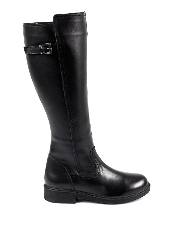 Hakiki Deri Yuvarlak Burun Kauçuk Taban Topuklu Fermuarlı Tokalı Kadın Günlük Çizme 44570 - Görsel 5