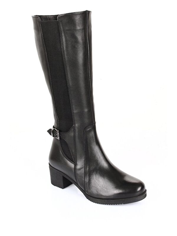 Hakiki Deri Yuvarlak Burun Kauçuk Taban Topuklu Fermuarlı Tokalı Kadın Günlük Çizme 44594 - Görsel 6