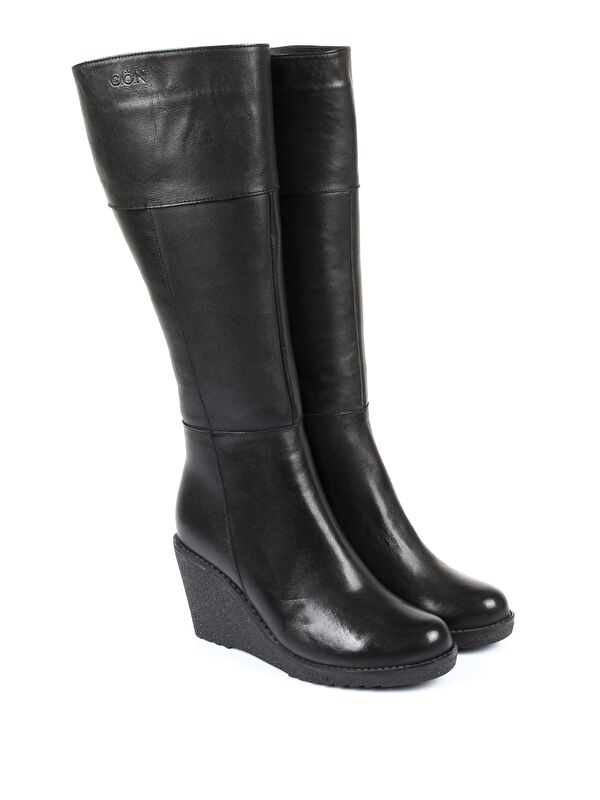 Hakiki Deri Yuvarlak Burun Kauçuk Dolgu Taban Fermuarlı Kadın Günlük Çizme 44587 - Görsel 3