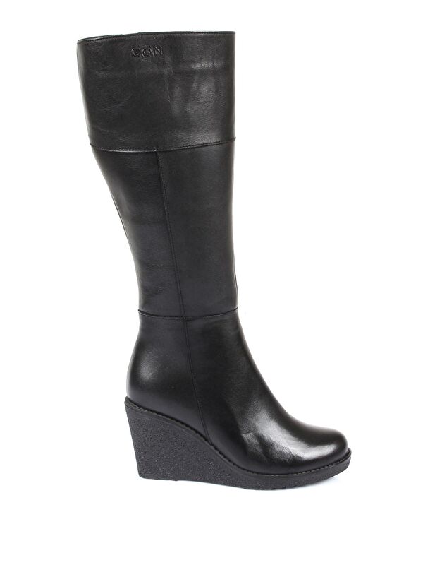 Hakiki Deri Yuvarlak Burun Kauçuk Dolgu Taban Fermuarlı Kadın Günlük Çizme 44587 - Görsel 5