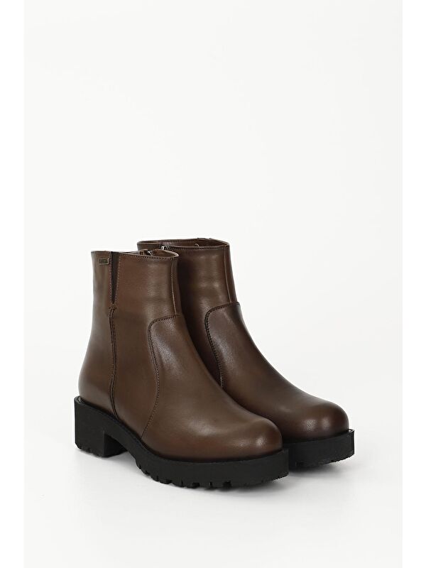 KAHVERENGİ Hakiki Deri Yuvarlak Burun Topuklu Kauçuk Taban Fermuarlı Kadın Günlük Bot 52421 - Görsel 3