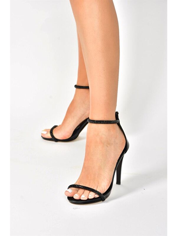 Siyah Tek Bant Taşlı Kadın Abiye Ayakkabı M251800009 - Görsel 3