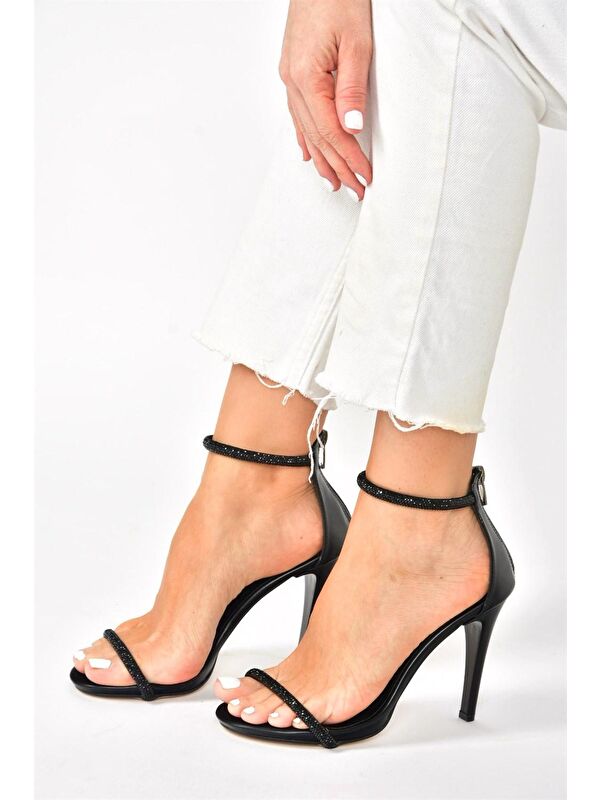 Siyah Tek Bant Taşlı Kadın Abiye Ayakkabı M251800009 - Görsel 5