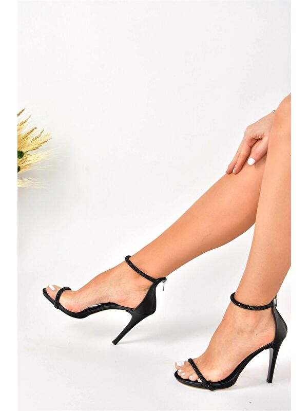 Siyah Tek Bant Taşlı Kadın Abiye Ayakkabı M251800009 - Görsel 6