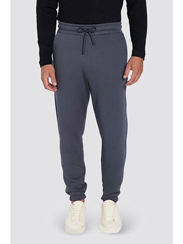 TUDORS Unisex Relax Fit Rahat Kesim Şardonlu 3 Cepli Lastikli Jogger Paça Gri Erkek Jogger Eşofman Altı