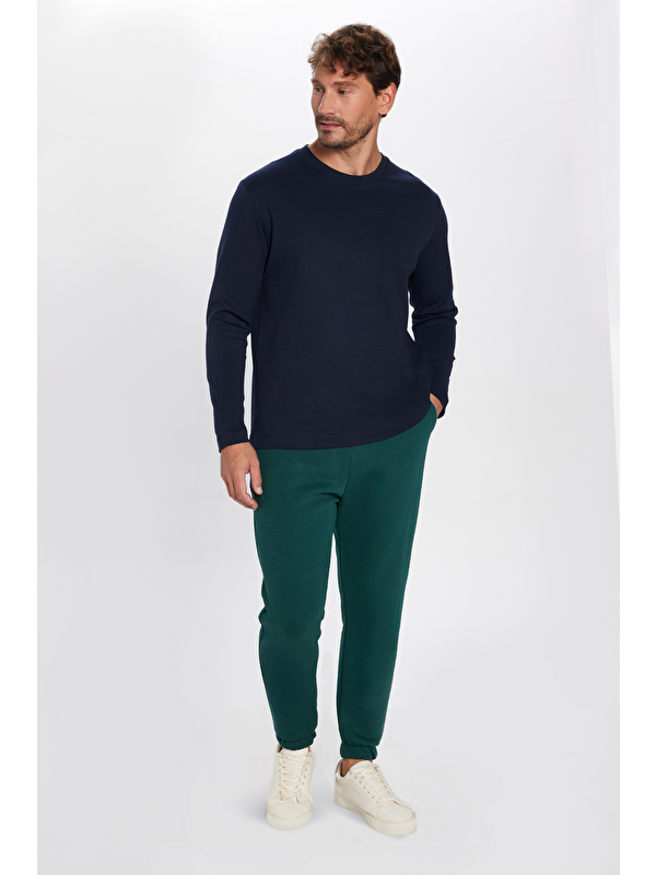 TUDORS Unisex Relax Fit Rahat Kesim Şardonlu 3 Cepli Lastikli Jogger Paça Yeşil Erkek Jogger Eşofman Altı