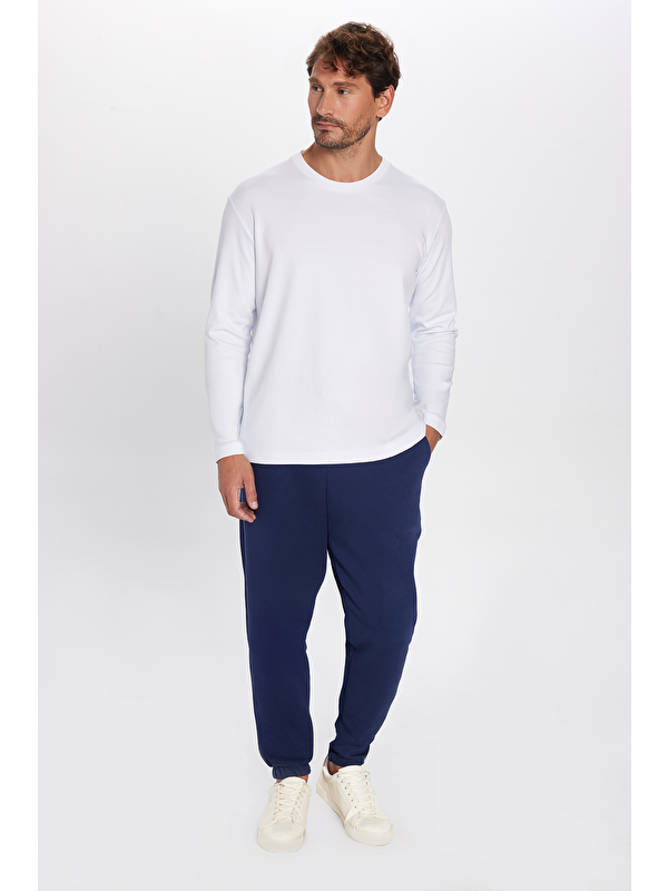 TUDORS Unisex Relax Fit Rahat Kesim Şardonlu 3 Cepli Lastikli Jogger Paça Lacivert Eşofman Altı