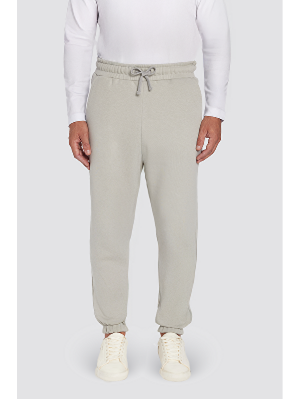 TUDORS Unisex Relax Fit Rahat Kesim Şardonlu 3 Cepli Lastikli Jogger Paça Taş Renk Eşofman Altı