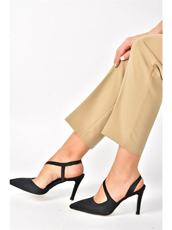 Siyah Saten Kumaş Sivri Burun Kadın Topuklu Ayakkabı K404910804 - Görsel 3