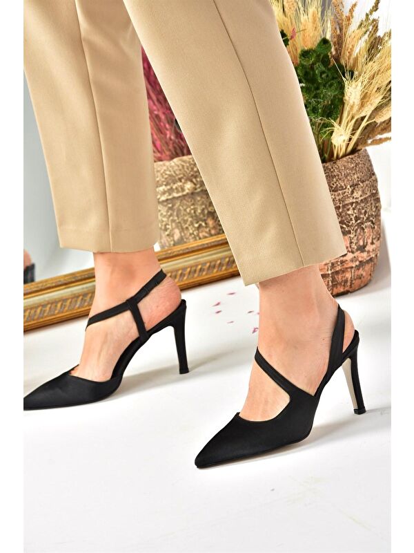 Siyah Saten Kumaş Sivri Burun Kadın Topuklu Ayakkabı K404910804 - Görsel 4