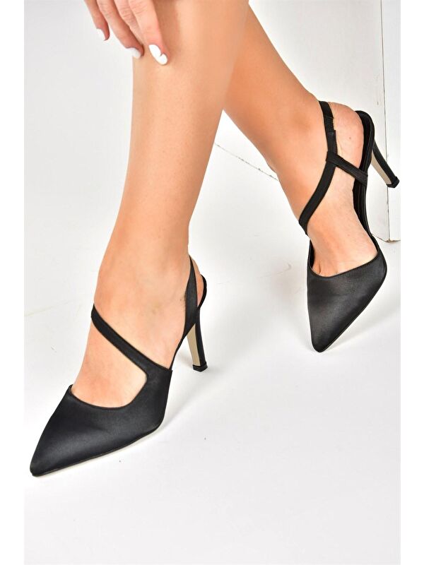 Siyah Saten Kumaş Sivri Burun Kadın Topuklu Ayakkabı K404910804 - Görsel 5