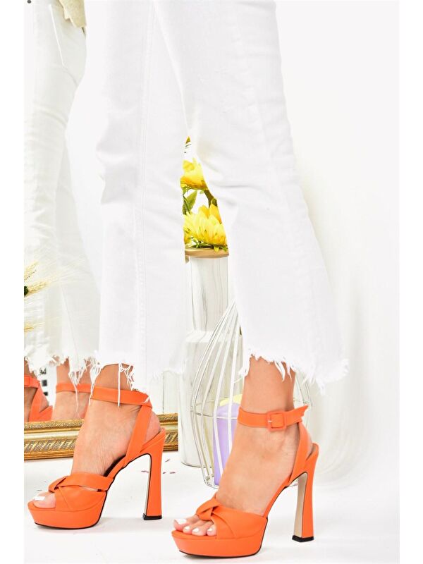 Turuncu Kalın Plaform Topuklu Kadın Ayakkabı K404080209 - Görsel 3