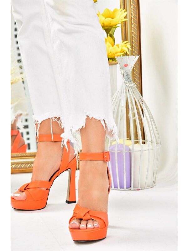 Turuncu Kalın Plaform Topuklu Kadın Ayakkabı K404080209 - Görsel 4