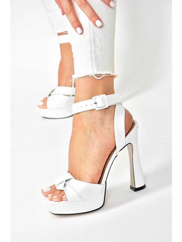 Beyaz/Ten Kalın Plaform Topuklu Kadın Ayakkabı K404080209 - Görsel 2