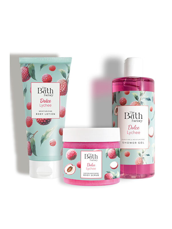 The Bath Factory Liçi Aromalı Peeling + Liçi Aromalı Duş Jeli + Liçi Aromalı Vücut Losyonu