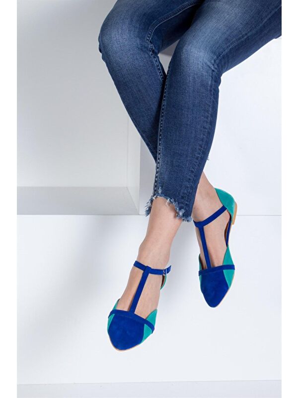 Fox Shoes Saks Mavi/Su Yeşili Kadın Babet B726881802