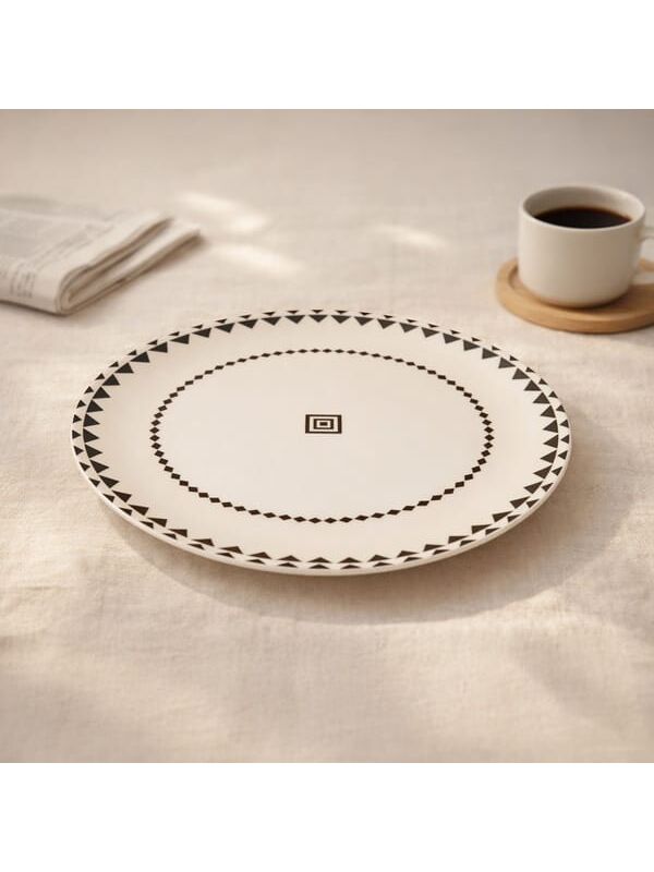 Evidea Kitchen Ethnic Servis Tabağı - Siyah / Beyaz - 25 cm