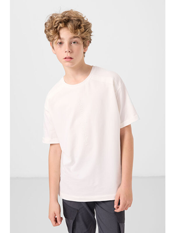 Tommylife Ekru Pamuklu Yumuşak Dokulu Oversize Baskılı Erkek Çocuk T-Shirt - 11301
