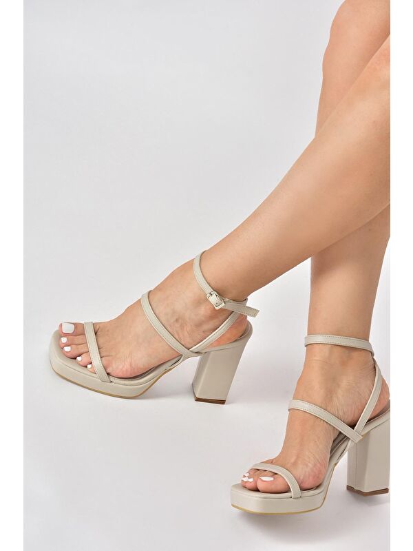 Bej Kalın Topuklu Günlük Kadın Ayakkabı M282462709 - Görsel 5