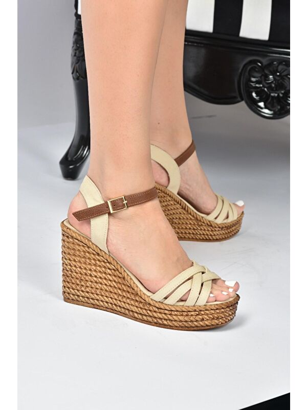 K674194105 Bej Dolgu Taban Kadın Ayakkabı - Görsel 3