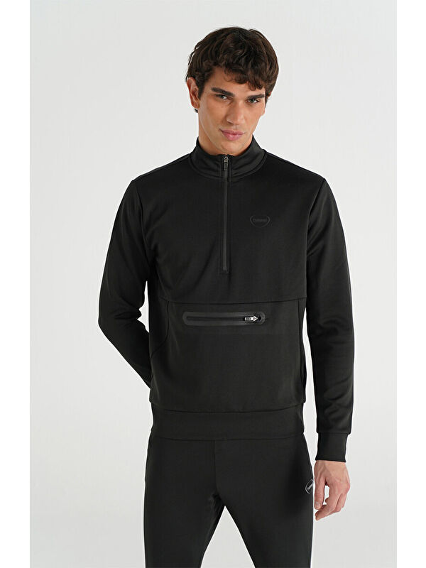 Hummel Loton Zip Neck Erkek Siyah Dik Yaka Sweatshirt