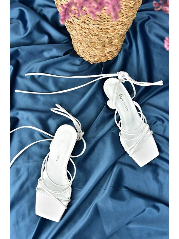 Beyaz Bilekten Bağlamalı Topuklu Kadın Ayakkabı M369543409 - Görsel 5