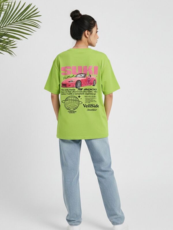 Trendseninle Kadın Lime Suki Fast And Furious Baskılı Tişört