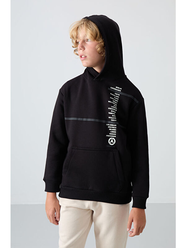 Tommylife Siyah Pamuklu Kalın İçi Tüylü Yumuşak Dokulu Standart Fit Baskılı Erkek Çocuk Sweatshirt - 11239
